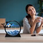 3D Moving Sand Art Picture | Liquid Motion Decor | Relaxing Sandscape for Home & Office | Round Glass Frame (1 Pc) - Image 3