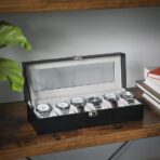 Presents Luxury Watch Box for Men & Women ?Lockable Leather Watch Organizer with Glass Lid, Soft Velvet Cushions, Premium Display & Storage Case for Watches -6 Slot Box (Black) - Image 2