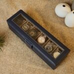 Presents Luxury Watch Box for Men & Women ?Lockable Leather Watch Organizer with Glass Lid, Soft Velvet Cushions, Premium Display & Storage Case for Watches -6 Slot Box (Blue) - Image 4