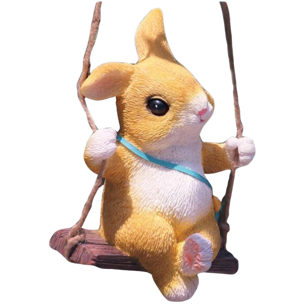 CC1.jpg Adorable Bunny Rabbit on a Swing Statue - Whimsical Hanging Garden Figurine - Resin Indoor/Outdoor Tree or Patio Decor - Image 1