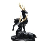 Set of 2 - Black Lucky Deer Handicraft Resin Animal Showpiece for Home & Office Decor - Elegant Black Sculptures - Sitting & Standing Figurines Decor Accent